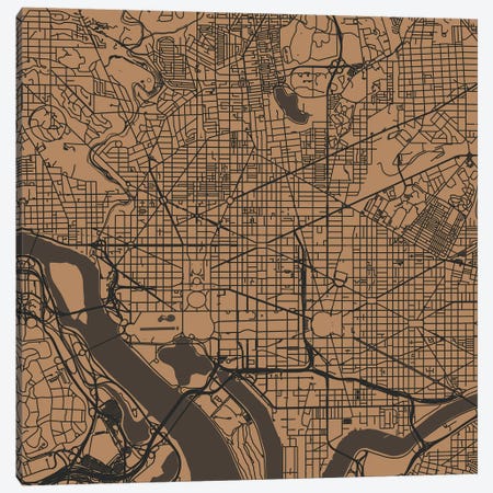Washington D.C. Urban Roadway Map (Gold) Canvas Print #ESV432} by Urbanmap Canvas Artwork