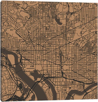 Washington D.C. Urban Roadway Map (Gold) Canvas Art Print - Washington DC Maps