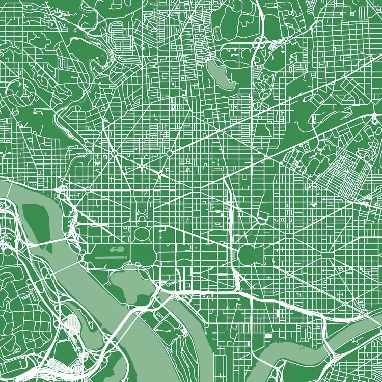 Washington D.C. Urban Roadway Map (Green) by Urbanmap wall art