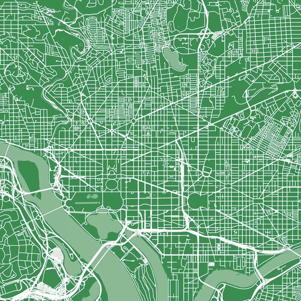 Washington, D.C. Maps: Washington D.C. Urban Roadway Map (Green) by Urbanmap