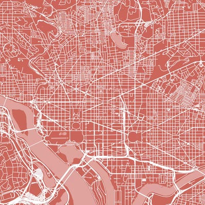 Washington D.C. Urban Roadway Map (Pink) by Urbanmap canvas print