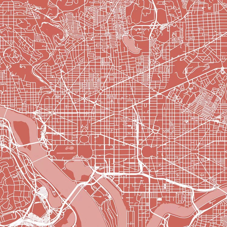 Washington D.C. Urban Roadway Map (Pink) by Urbanmap wall art