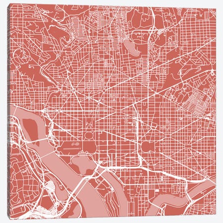 Washington D.C. Urban Roadway Map (Pink) Canvas Print #ESV434} by Urbanmap Canvas Print