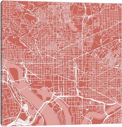Washington D.C. Urban Roadway Map (Pink) Canvas Art Print - Washington DC Maps