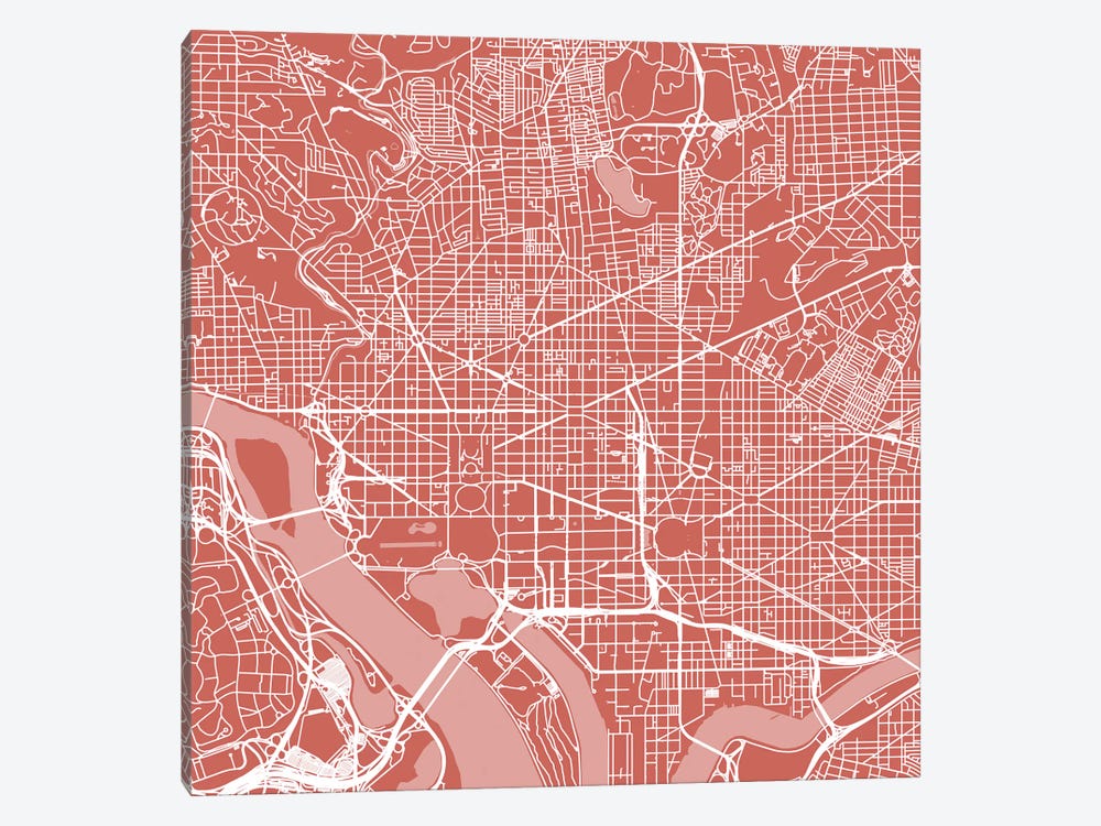 Washington D.C. Urban Roadway Map (Pink) by Urbanmap 1-piece Canvas Print
