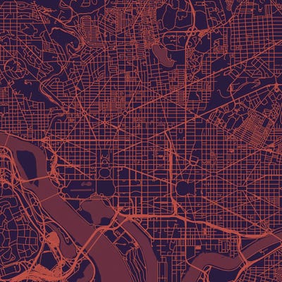 Washington D.C. Urban Roadway Map (Purple Night) by Urbanmap canvas print