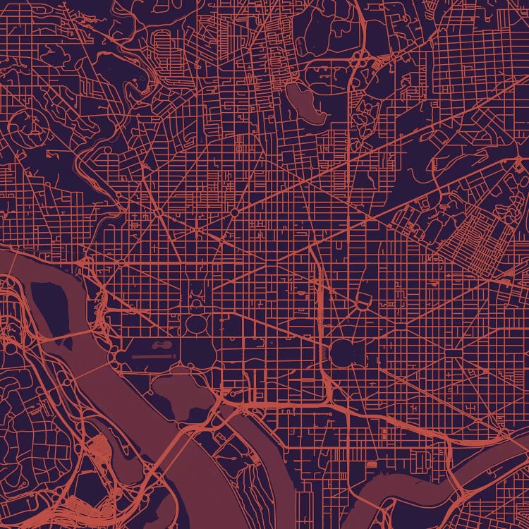 Washington D.C. Urban Roadway Map (Purple Night)