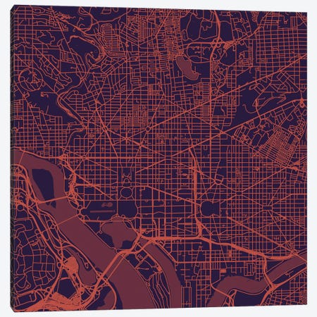 Washington D.C. Urban Roadway Map (Purple Night) Canvas Print #ESV435} by Urbanmap Canvas Art Print