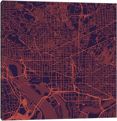 Washington D.C. Urban Roadway Map (Purple Night) Canvas Art Print - Urbanmap