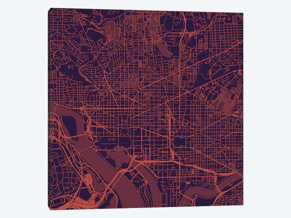 Washington D.C. Urban Roadway Map (Purple Night) by Urbanmap 1-piece Canvas Art