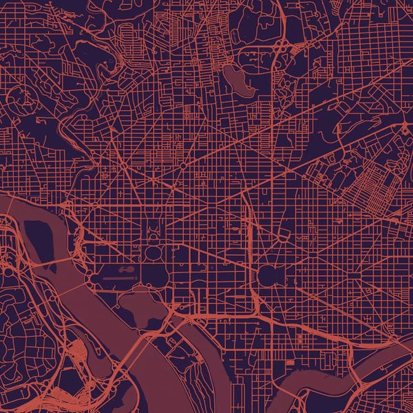 Washington, D.C. Maps: Washington D.C. Urban Roadway Map (Purple Night) by Urbanmap