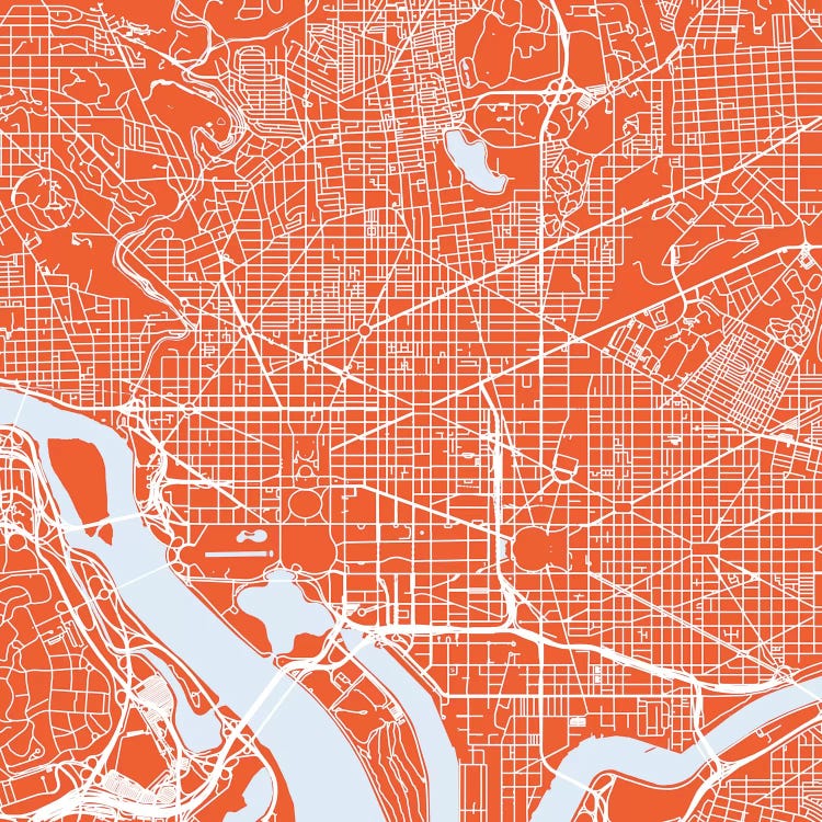 Washington D.C. Urban Roadway Map (Red) by Urbanmap wall art