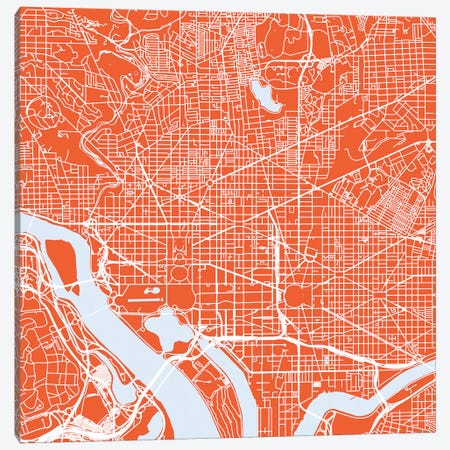 Washington D.C. Urban Roadway Map (Red) Canvas Print #ESV436} by Urbanmap Art Print