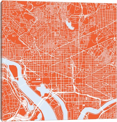 Washington D.C. Urban Roadway Map (Red) Canvas Art Print - Washington DC Maps