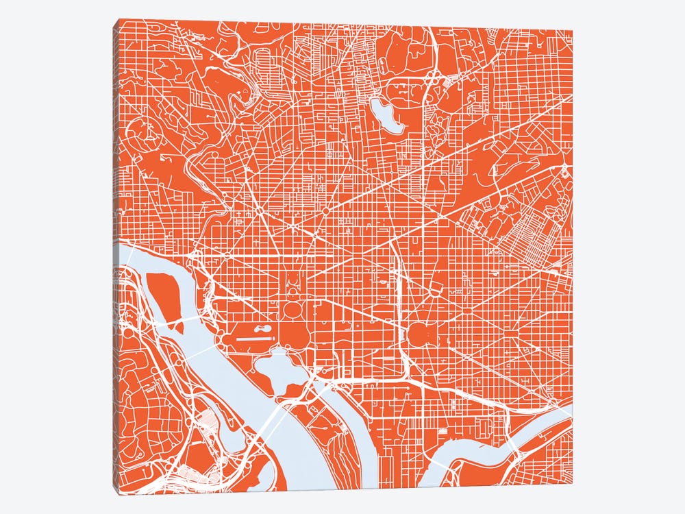 Washington D.C. Urban Roadway Map (Red) by Urbanmap 1-piece Art Print