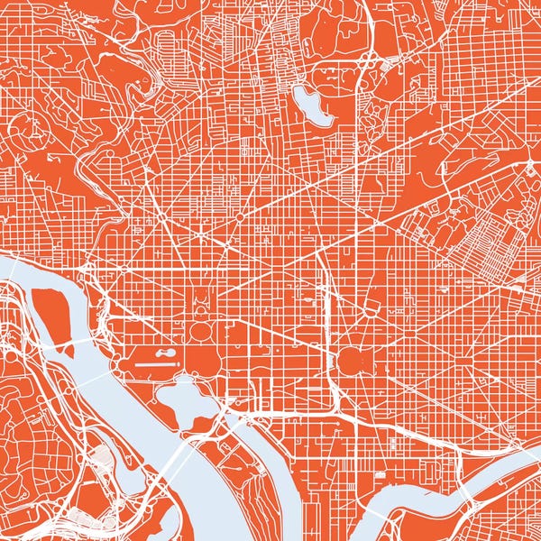 Washington, D.C. Maps: Washington D.C. Urban Roadway Map (Red) by Urbanmap