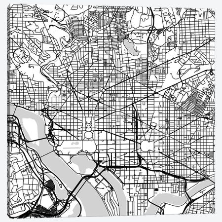 Washington D.C. Urban Roadway Map (White) Canvas Print #ESV437} by Urbanmap Canvas Print
