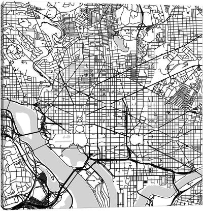 Washington D.C. Urban Roadway Map (White) Canvas Art Print - Washington DC Maps
