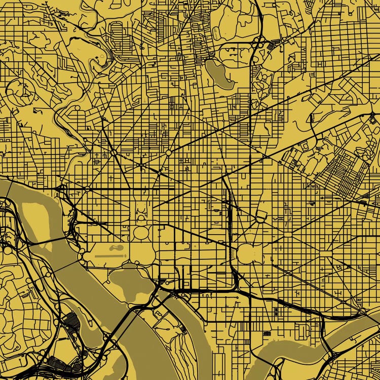 Washington D.C. Urban Roadway Map (Yellow) by Urbanmap wall art