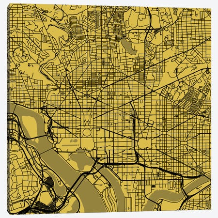 Washington D.C. Urban Roadway Map (Yellow) Canvas Print #ESV438} by Urbanmap Canvas Artwork