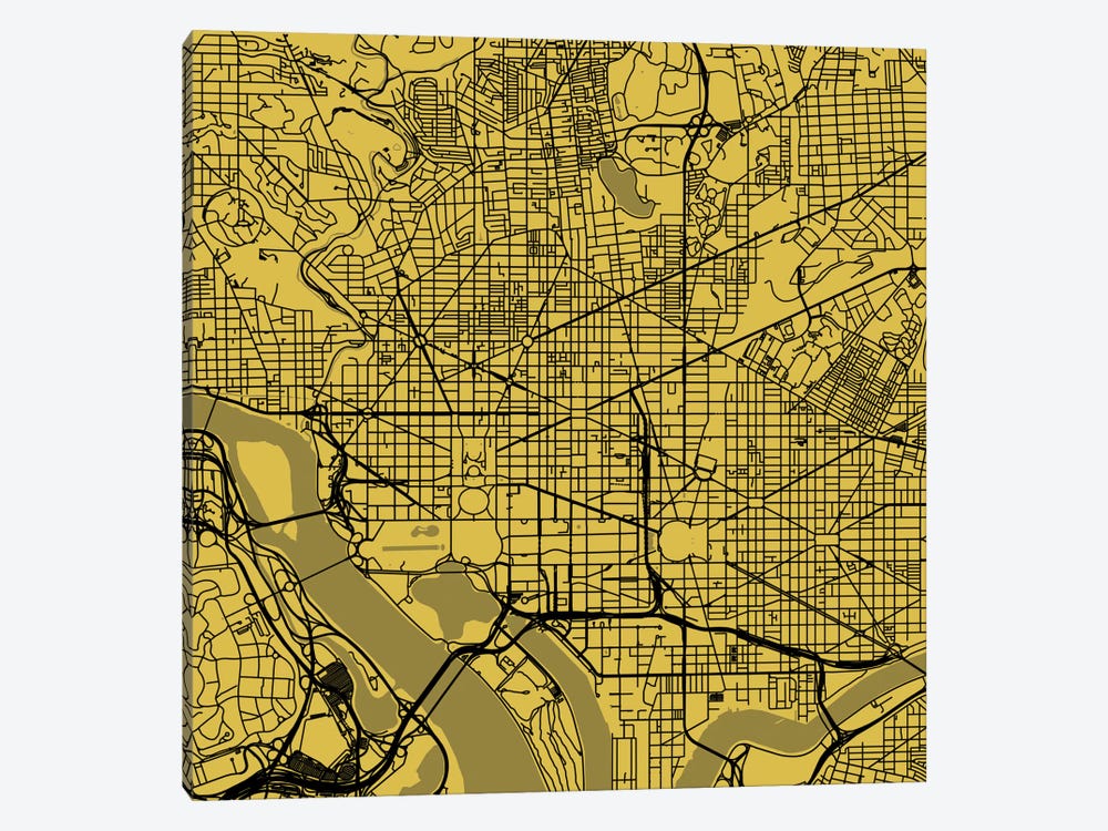 Washington D.C. Urban Roadway Map (Yellow) by Urbanmap 1-piece Canvas Print