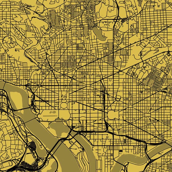 Washington, D.C. Maps: Washington D.C. Urban Roadway Map (Yellow) by Urbanmap