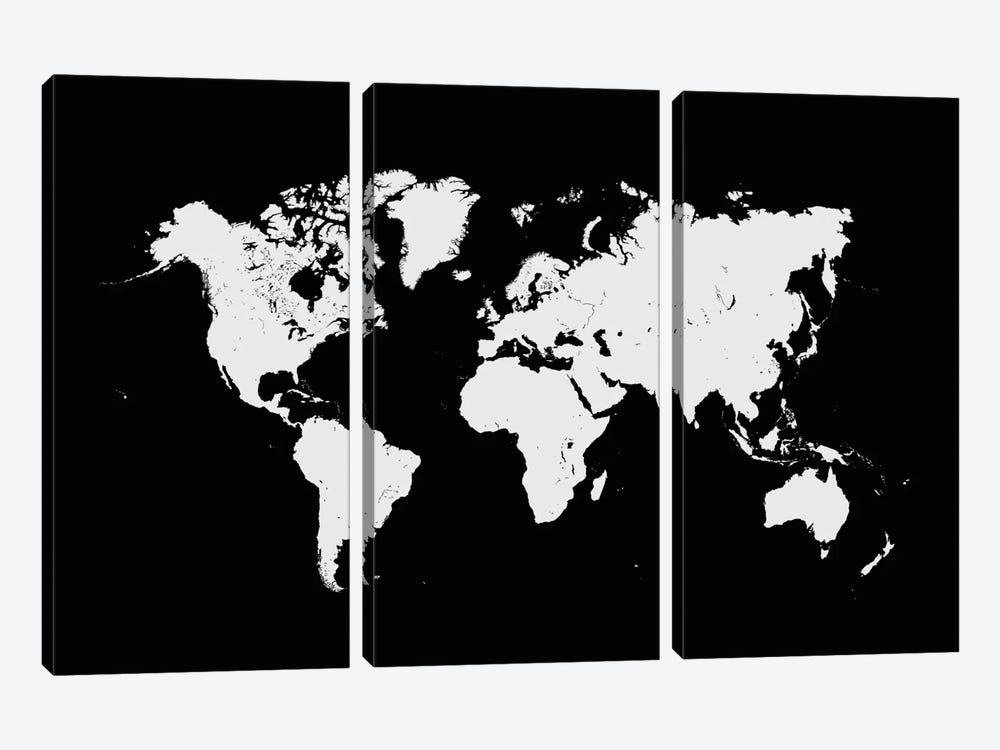 World Urban Map (Black) by Urbanmap 3-piece Canvas Wall Art
