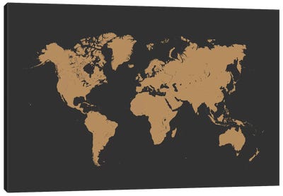 World Urban Map (Gold) Canvas Art Print - Minimalist Maps