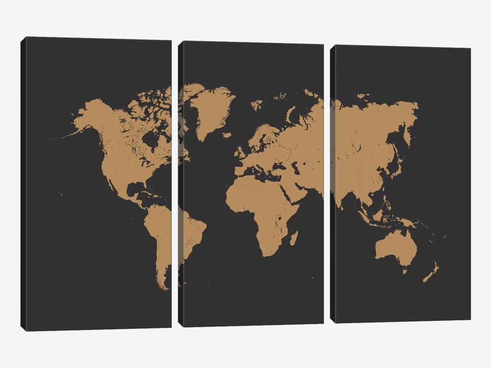World Urban Map (Gold) by Urbanmap 3-piece Art Print
