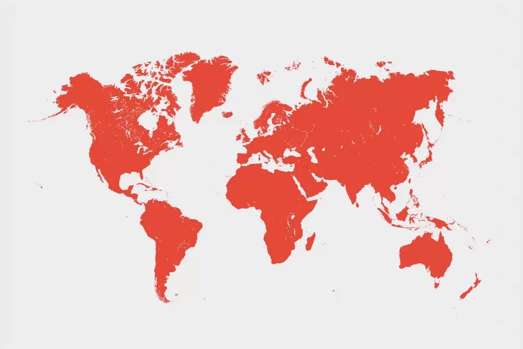 World Urban Map (Red) by Urbanmap wall art