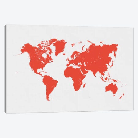 World Urban Map (Red) Canvas Print #ESV445} by Urbanmap Canvas Artwork