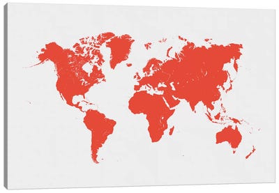 World Urban Map (Red) Canvas Art Print - Minimalist Wall Art