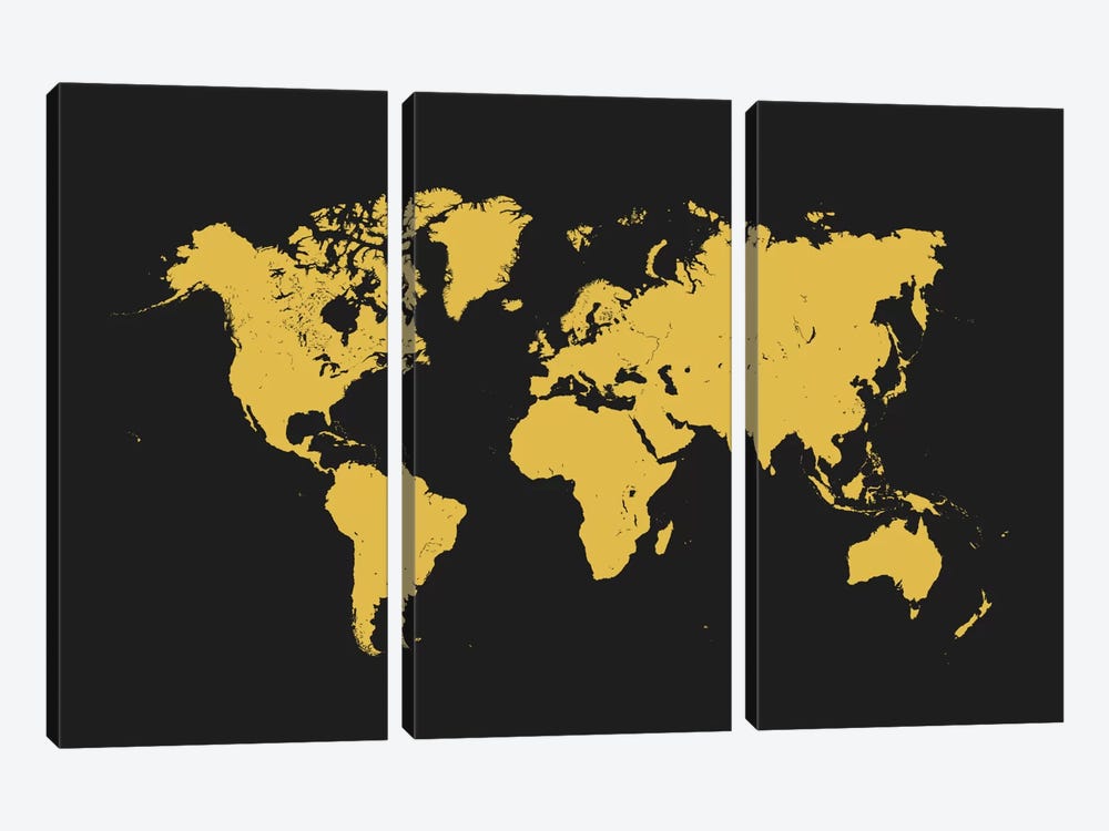 World Urban Map (Yellow) by Urbanmap 3-piece Canvas Art Print