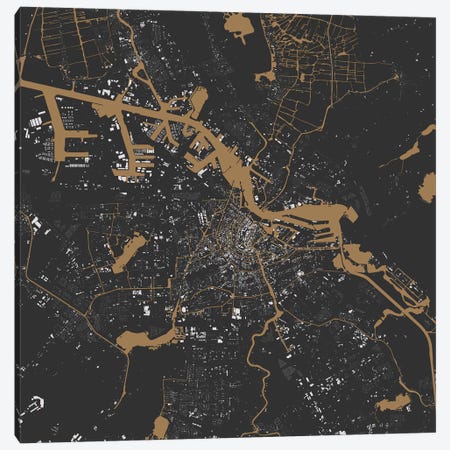 Amsterdam Urban Map (Black & Gold) Canvas Print #ESV55} by Urbanmap Canvas Artwork