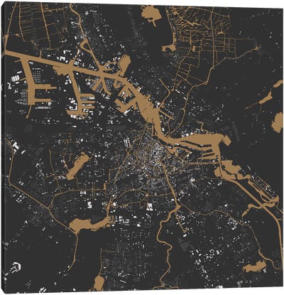 Amsterdam Urban Map (Black & Gold) Canvas Art Print - Amsterdam Maps