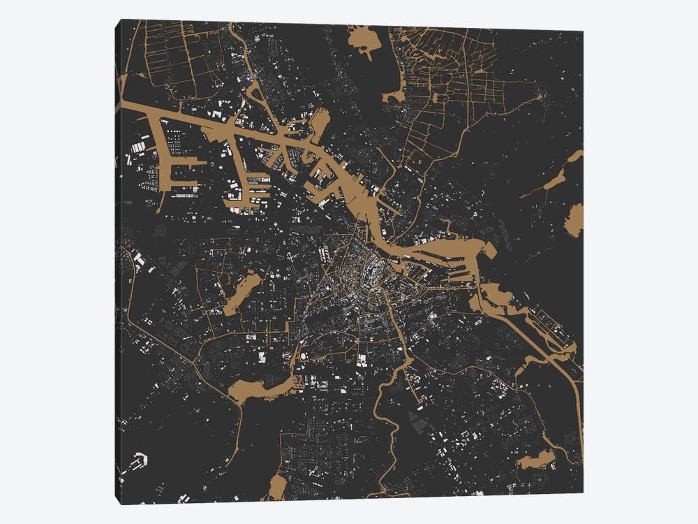 Amsterdam Urban Map (Black & Gold) by Urbanmap 1-piece Canvas Print