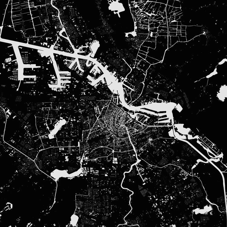 Amsterdam Urban Map (Black) by Urbanmap wall art