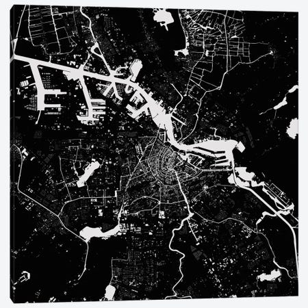 Amsterdam Urban Map (Black) Canvas Print #ESV56} by Urbanmap Canvas Artwork