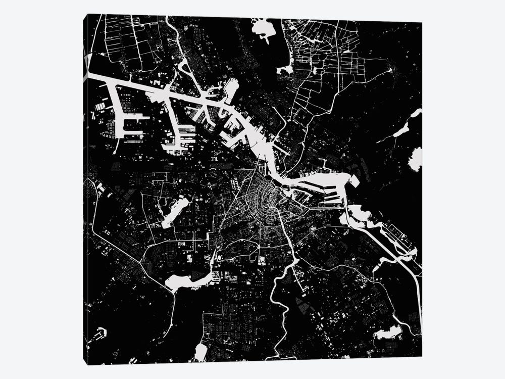 Amsterdam Urban Map (Black) by Urbanmap 1-piece Canvas Wall Art