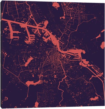 Amsterdam Urban Map (Purple Night) Canvas Art Print - Indigo Art
