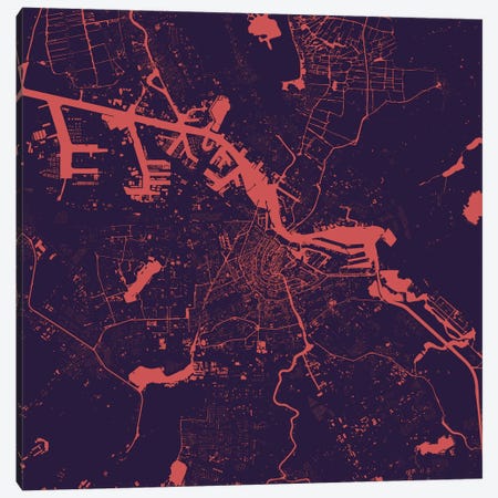 Amsterdam Urban Map (Purple Night) Canvas Print #ESV60} by Urbanmap Canvas Art