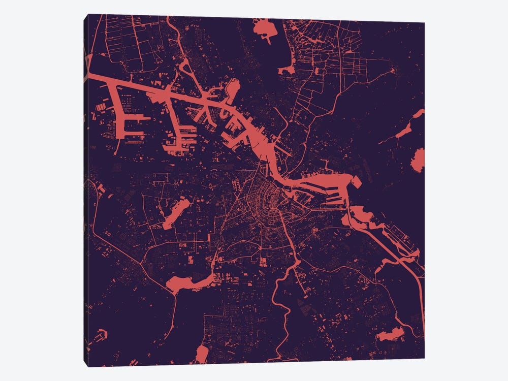 Amsterdam Urban Map (Purple Night) by Urbanmap 1-piece Canvas Art Print