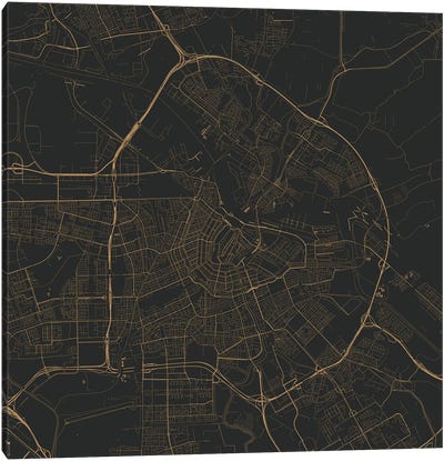 Amsterdam Urban Roadway Map (Black & Gold) Canvas Art Print - Urban Living Room Art