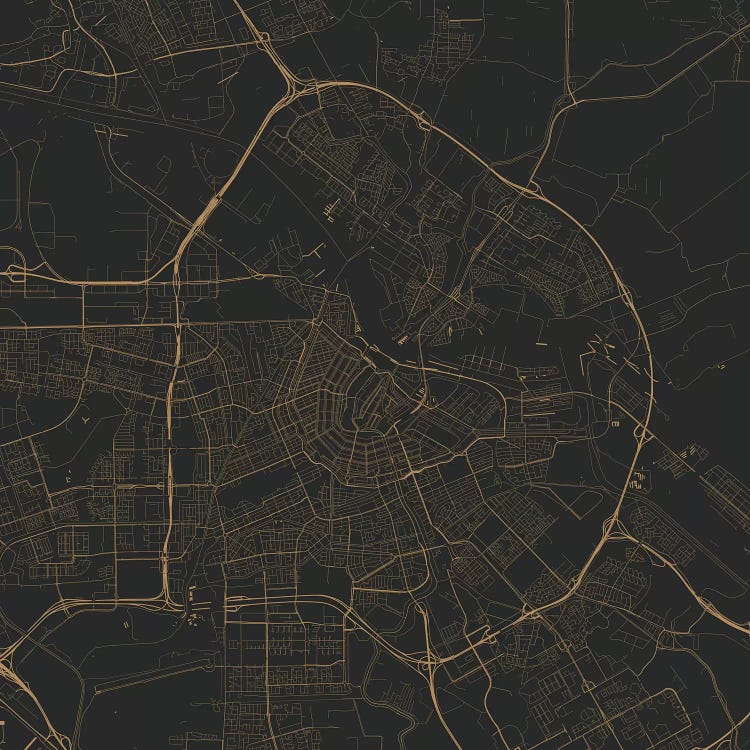 Amsterdam Urban Roadway Map (Black & Gold)