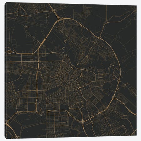 Amsterdam Urban Roadway Map (Black & Gold) Canvas Print #ESV64} by Urbanmap Art Print