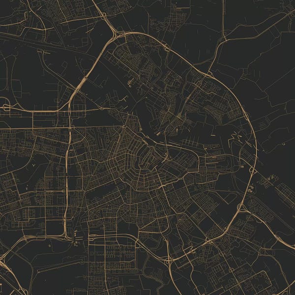 Amsterdam: Amsterdam Urban Roadway Map (Black & Gold) by Urbanmap