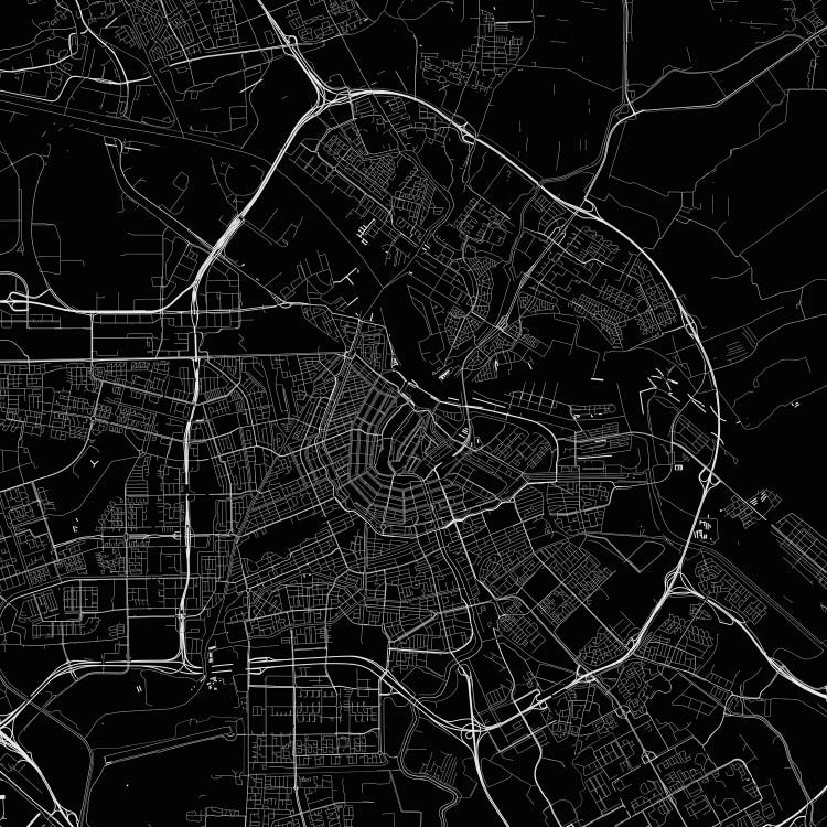 Amsterdam Urban Roadway Map (Black) by Urbanmap wall art