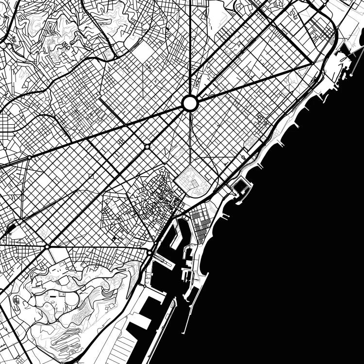 Barcelona Urban Map (Black) by Urbanmap wall art