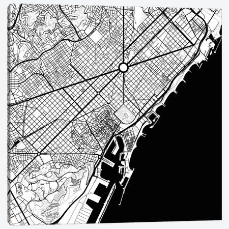 Barcelona Urban Map (Black) Canvas Print #ESV73} by Urbanmap Canvas Print