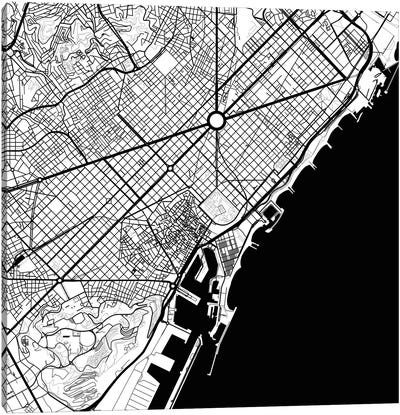 Barcelona Urban Map (Black) Canvas Art Print - Urbanmap